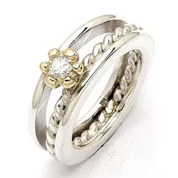 RS of Scandinavia blomma ring i silver och 14 karat guld vit zirkon