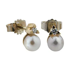 RS of Scandinavia örhängen i 14 karat guld vita briljant vita kulturpärlor