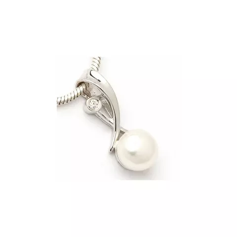 Långt vit pärla hängen i rhodinerat silver