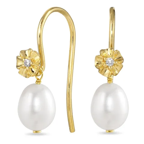 blommor pärla örhängen i förgyllt silver