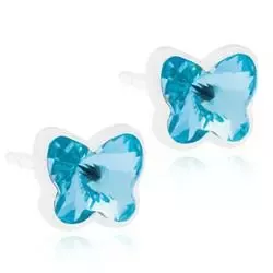 Små Blomdahl fjäril örhängen i plast blå kristaller