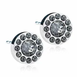 8 mm Blomdahl runda örhängen i titan svart swarovski kristaller