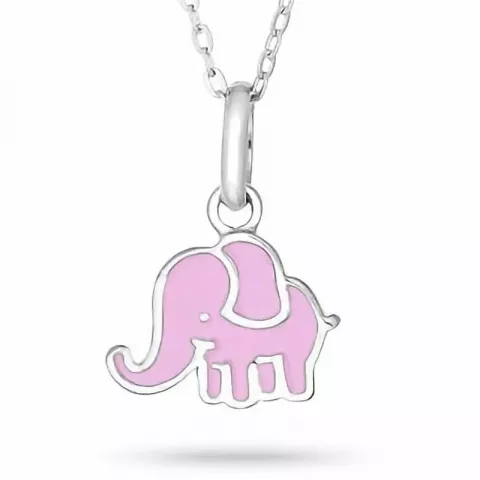 NORDAHL ANDERSEN elefant halskedja med berlocker i rhodinerat silver rosa emalj