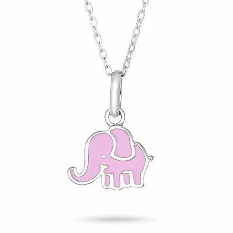 NORDAHL ANDERSEN elefant hängen med halskedja i rhodinerat silver rosa emalj