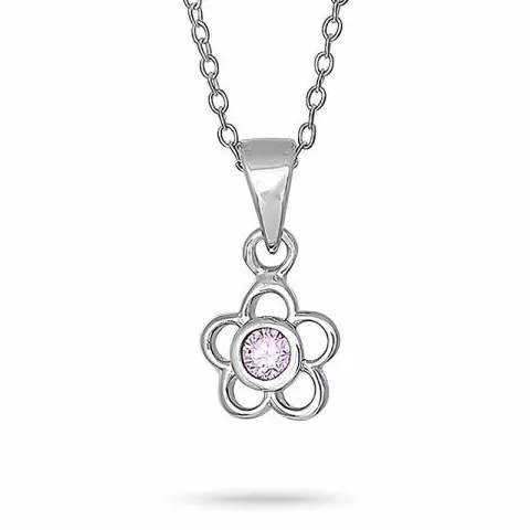 NORDAHL ANDERSEN blomma hängen med halskedja i rhodinerat silver rosa zirkon