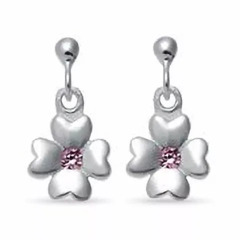 långt NORDAHL ANDERSEN blomma örhängen i rhodinerat silver rosa zirkon