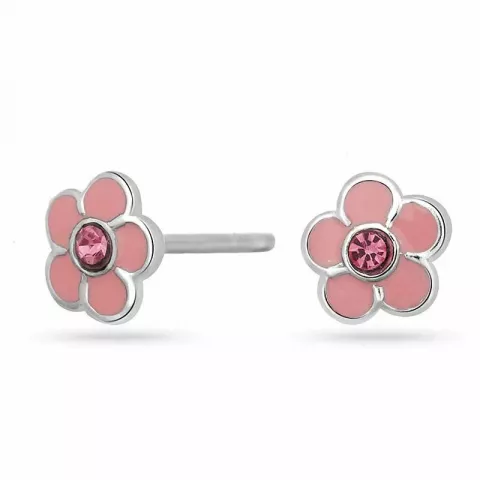 NORDAHL ANDERSEN blomma örhängen i rhodinerat silver rosa zirkon rosa emalj