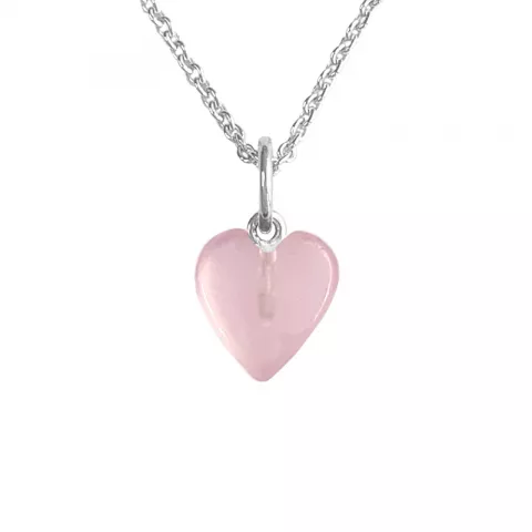 NORDAHL ANDERSEN hjärta halsband i rhodinerat silver rosa calcedonit