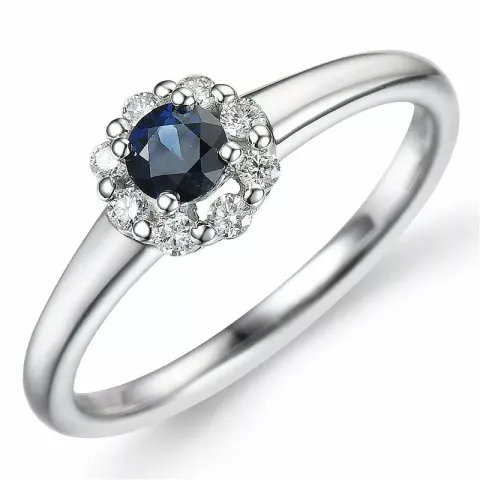 rund safir diamantring i 14  karat vitguld 0,30 ct 0,12 ct