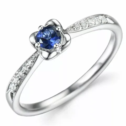 blommor safir diamantring i 14 karat vitguld 0,23 ct 0,06 ct