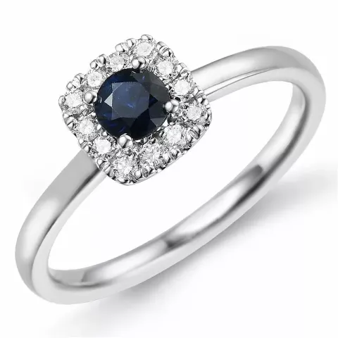 fyrkantigt safir diamantring i 14  karat vitguld 0,34 ct 0,14 ct