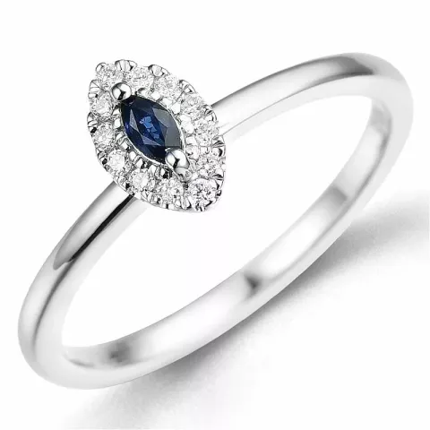 Safir briljantring i 14  karat vitguld 0,12 ct 0,07 ct