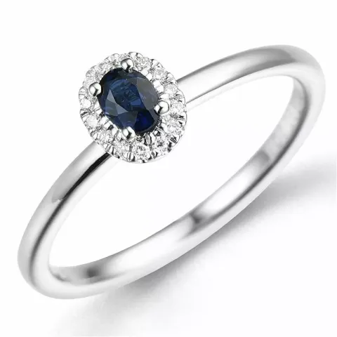 oval safir diamantring i 14  karat vitguld 0,25 ct 0,05 ct