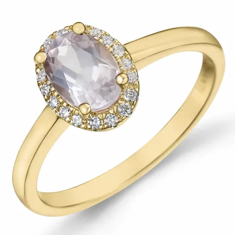 oval kvarts diamantring i 14  karat guld 0,80 ct 0,09 ct