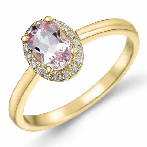 oval morganit diamantring i 14  karat guld 0,83 ct 0,09 ct