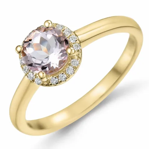 rund morganit diamantring i 14  karat guld 0,75 ct 0,08 ct