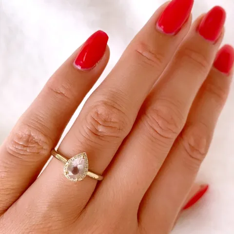 droppe kvarts diamantring i 14 karat guld 0,68 ct 0,09 ct