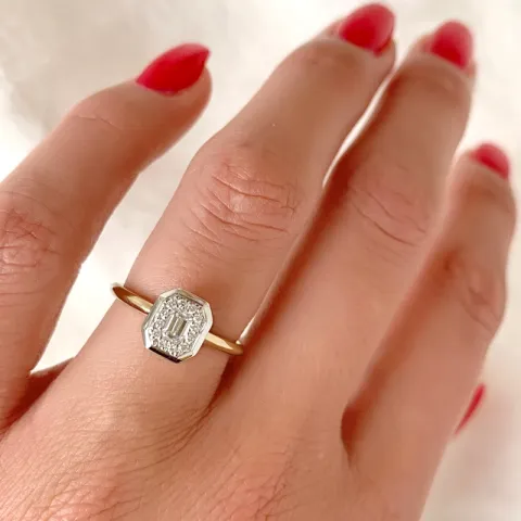 fyrkantigt diamantring i 14  karat guld- och vitguld 0,16 ct 0,08 ct