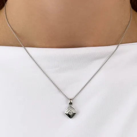 Fyrkantigt diamant hängen i 14 carat vitguld 0,10 ct