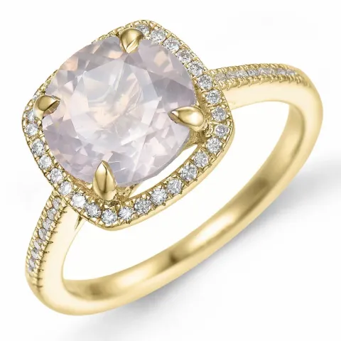 fyrkantigt kvarts diamantring i 14 karat guld 2,65 ct 0,18 ct