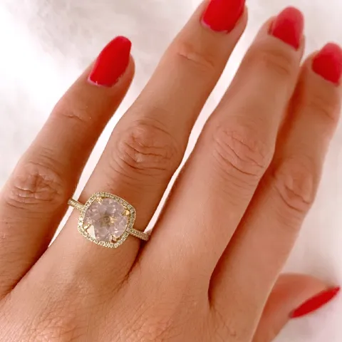fyrkantigt kvarts diamantring i 14 karat guld 2,65 ct 0,18 ct