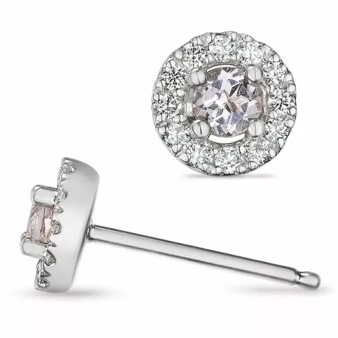 runda morganit diamantörhängen i 14 karat vitguld med morganit och diamant
