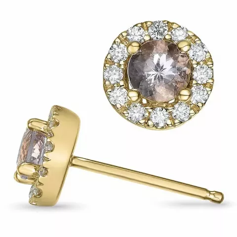 runda morganit diamantörhängen i 14 karat guld med morganit och diamant 