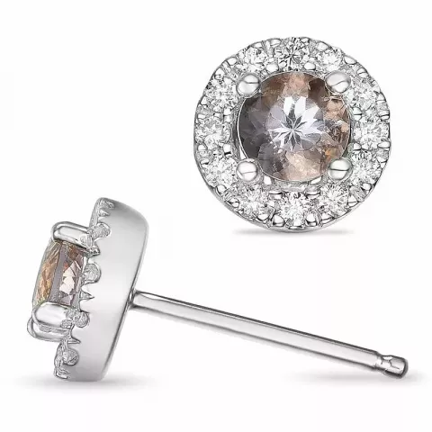 runda morganit diamantörhängen i 14 karat vitguld med morganit och diamant 