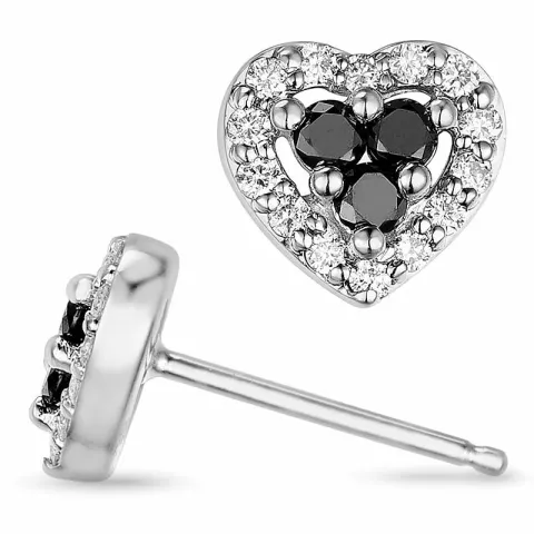 hjärta svarta diamant örhängestift i 14 karat vitguld med svart diamant och diamant