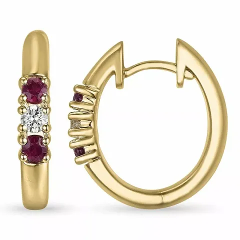 16 mm rubin creol i 14 karat guld med diamant och rubin