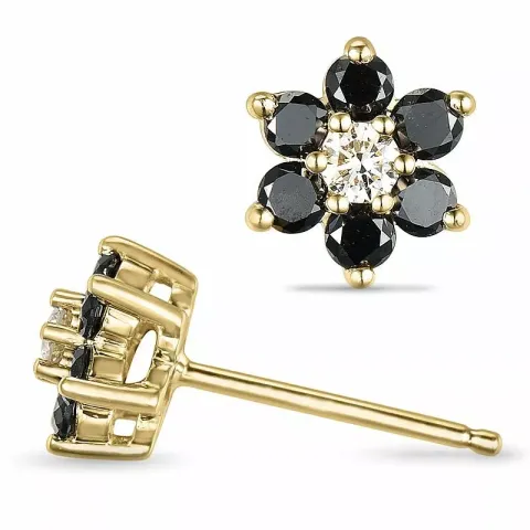 blommor svarta diamant örhängestift i 14 karat guld med diamant och svart diamant