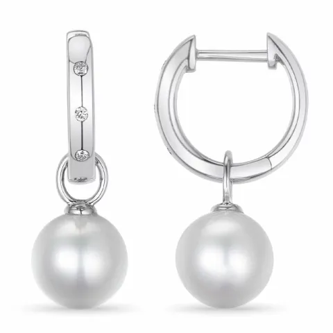 långa 13 mm pärla creol i 14 karat vitguld med diamant