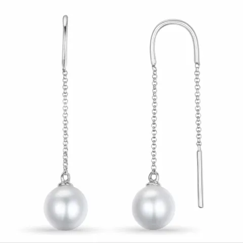långa aaa-graderad sötvattenspärla örhängen i 14 karat vitguld med 