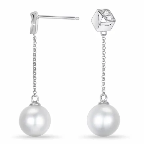 långa pärla briljiantöronringar i 14 karat vitguld med diamant 