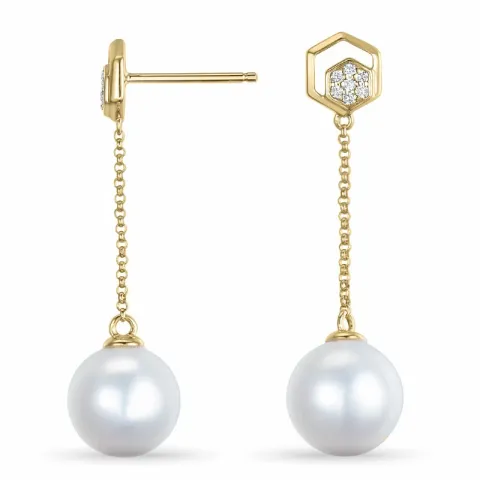 långa pärla briljiantöronringar i 14 karat guld med diamant 