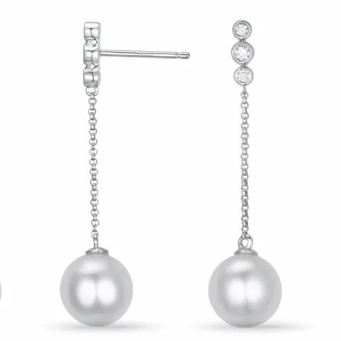 långa pärla briljiantöronringar i 14 karat vitguld med diamant 
