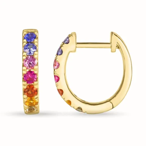 13 mm regnbågefärgat safir creol i 14 karat guld med safir