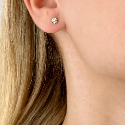 runda diamant örhängestift i 14 karat guld med diamant och diamant 