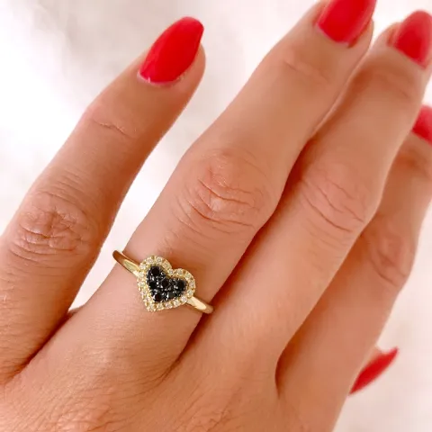 Hjärta sort diamant ring i 14 karat guld 0,13 ct 0,09 ct