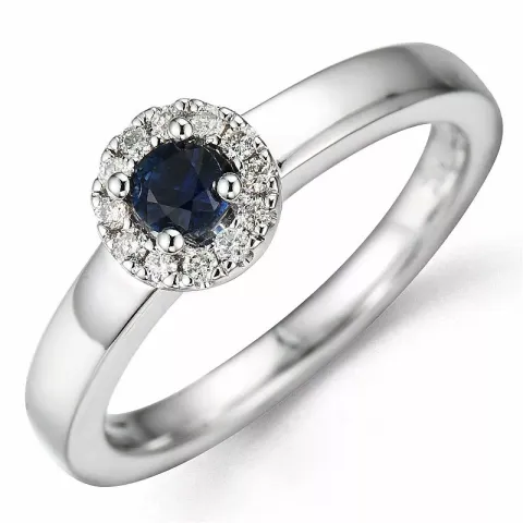 rund safir diamantring i 14  karat vitguld 0,23 ct 0,10 ct