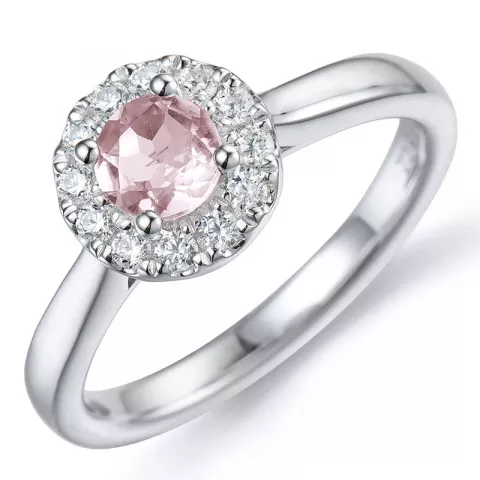 rund rosa kvarts diamantring i 14  karat vitguld 0,50 ct 0,22 ct