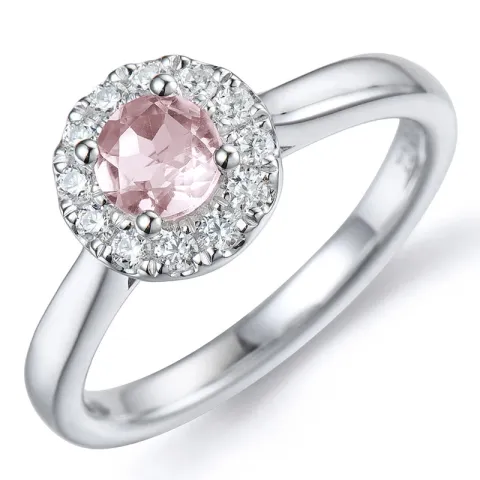 rund rosa kvarts diamantring i 14 karat vitguld 0,50 ct 0,22 ct