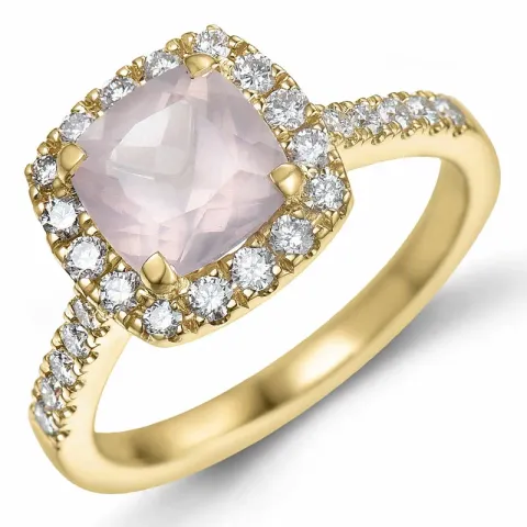 fyrkantigt kvarts diamantring i 14 karat guld 1,45 ct 0,44 ct