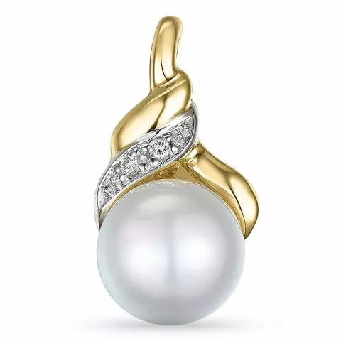 Runt pärla diamantberlocker i 14  carat guld- och vitguld 0,01 ct