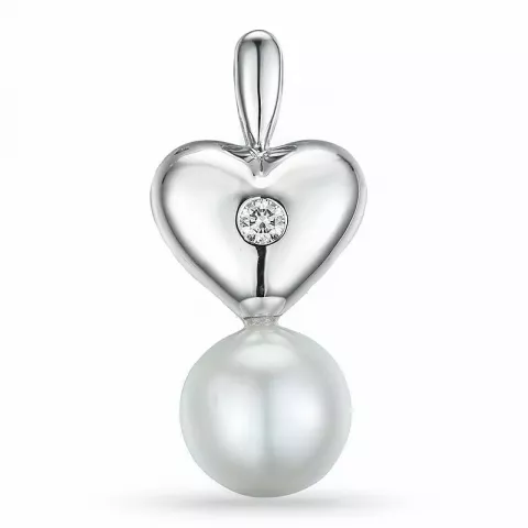 Hjärta pärla diamantberlocker i 14  carat vitguld 0,07 ct