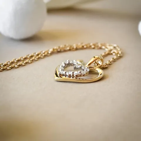 Hjärta diamant hängen i 14 carat guld- och vitguld 0,18 ct