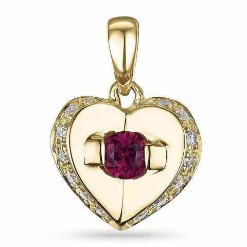 Hjärta rubin diamantberlocker i 14  carat guld 0,10 ct 0,30 ct