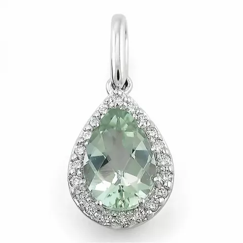 Grön ametist diamantberlocker i 14  carat vitguld 0,10 ct 1,55 ct