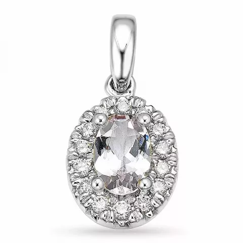 Ovalt morganit diamantberlocker i 14  carat vitguld 0,42 ct 0,15 ct
