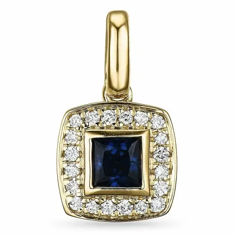 Fyrkantigt safir diamantberlocker i 14 carat guld 0,08 ct 0,35 ct